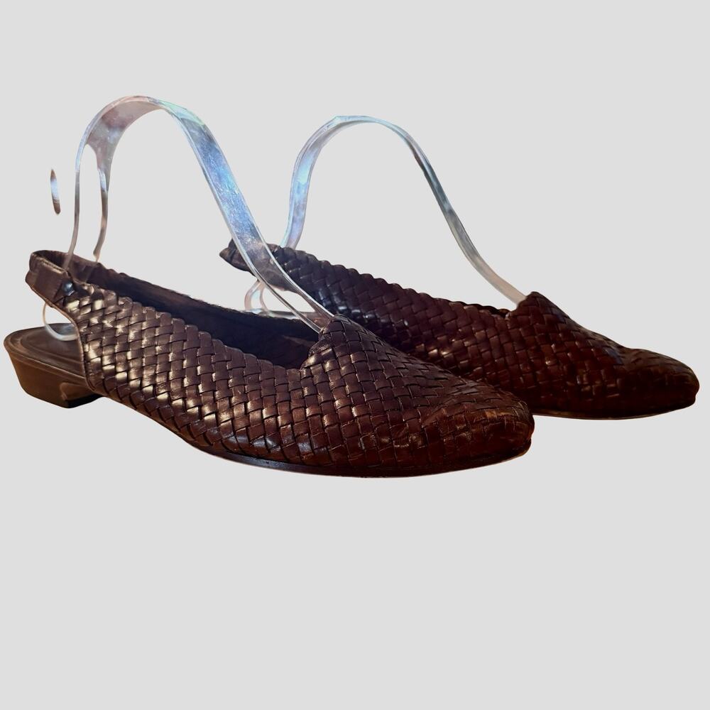 Enzo Angiolini Womens Vintage Jeopardy 2 Brown Woven Slingback Shoes Flats 9.5